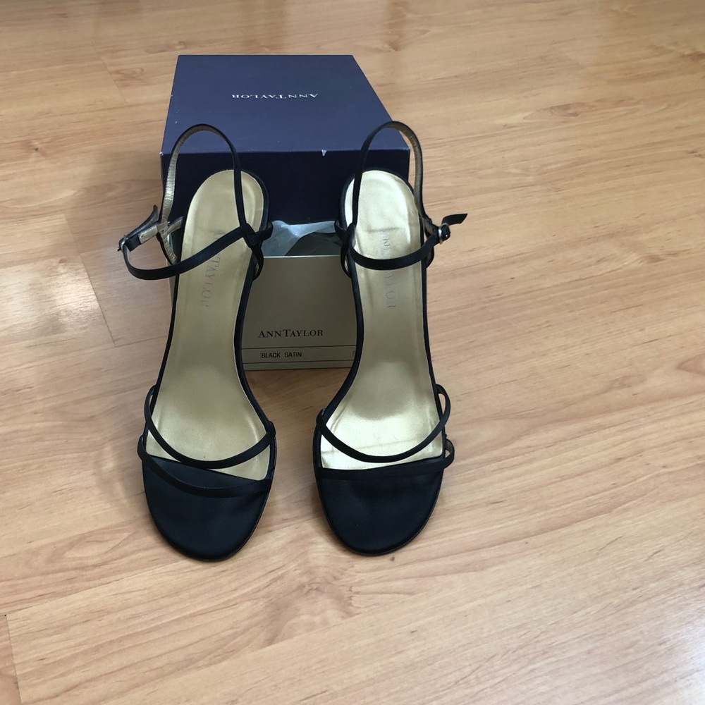 Black satin sling back sandals